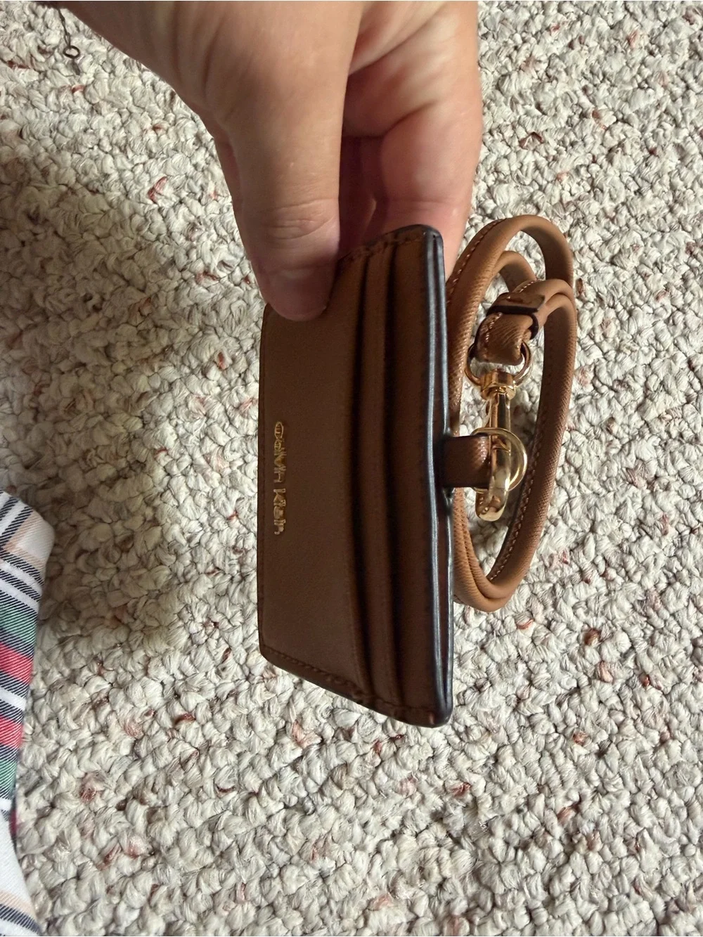 Calvin Klein Tan Leather Card Holder Lanyard